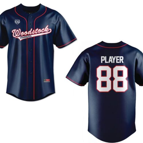 Woodstock Minor Baseball Sublimated Full Button Baseball Jersey (Navy) Thumbnail