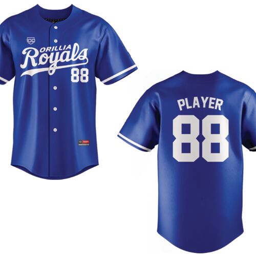 Orillia Royals Sublimated Full Button Baseball Jersey Navy - Adult Thumbnail