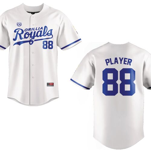 Orillia Royals Sublimated Full Button Baseball Jersey White - Adult Thumbnail